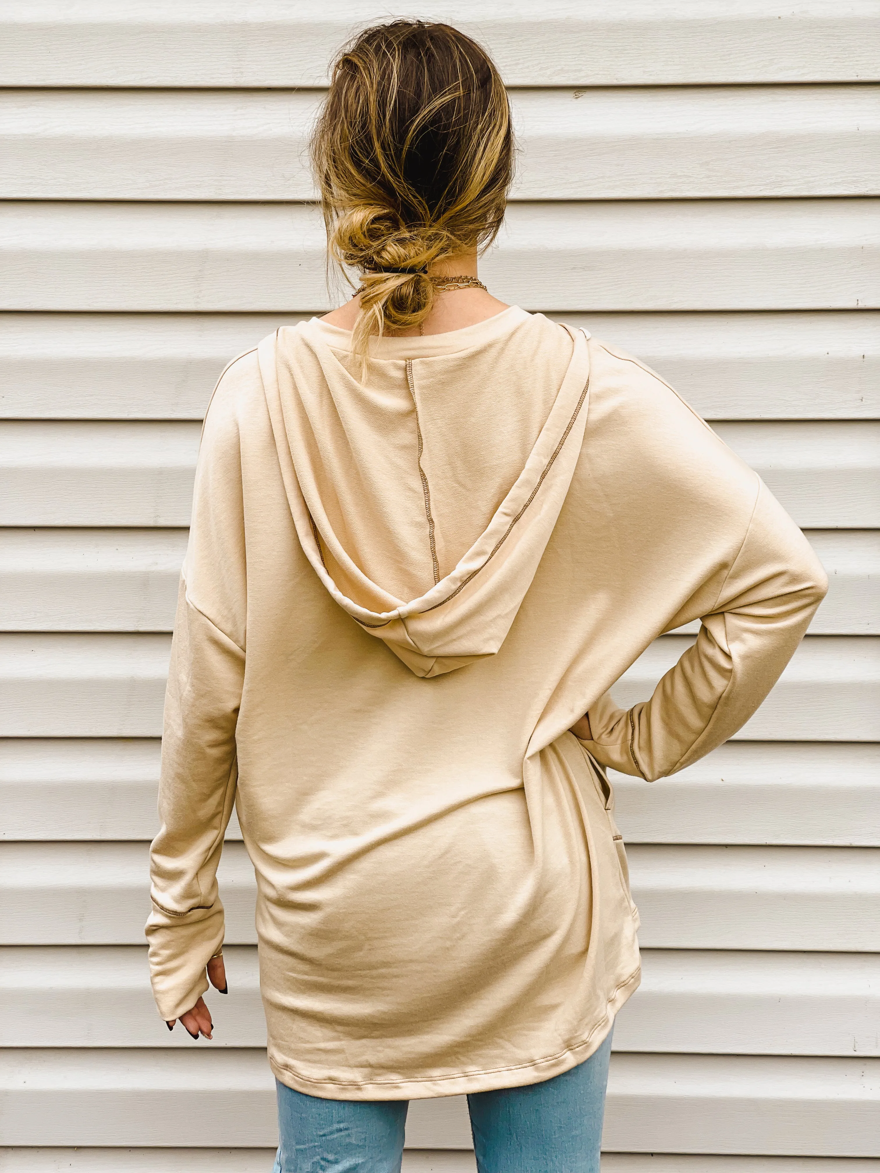 Inside Scoop Taupe Hoodie With Thumb-Holes and Pockets