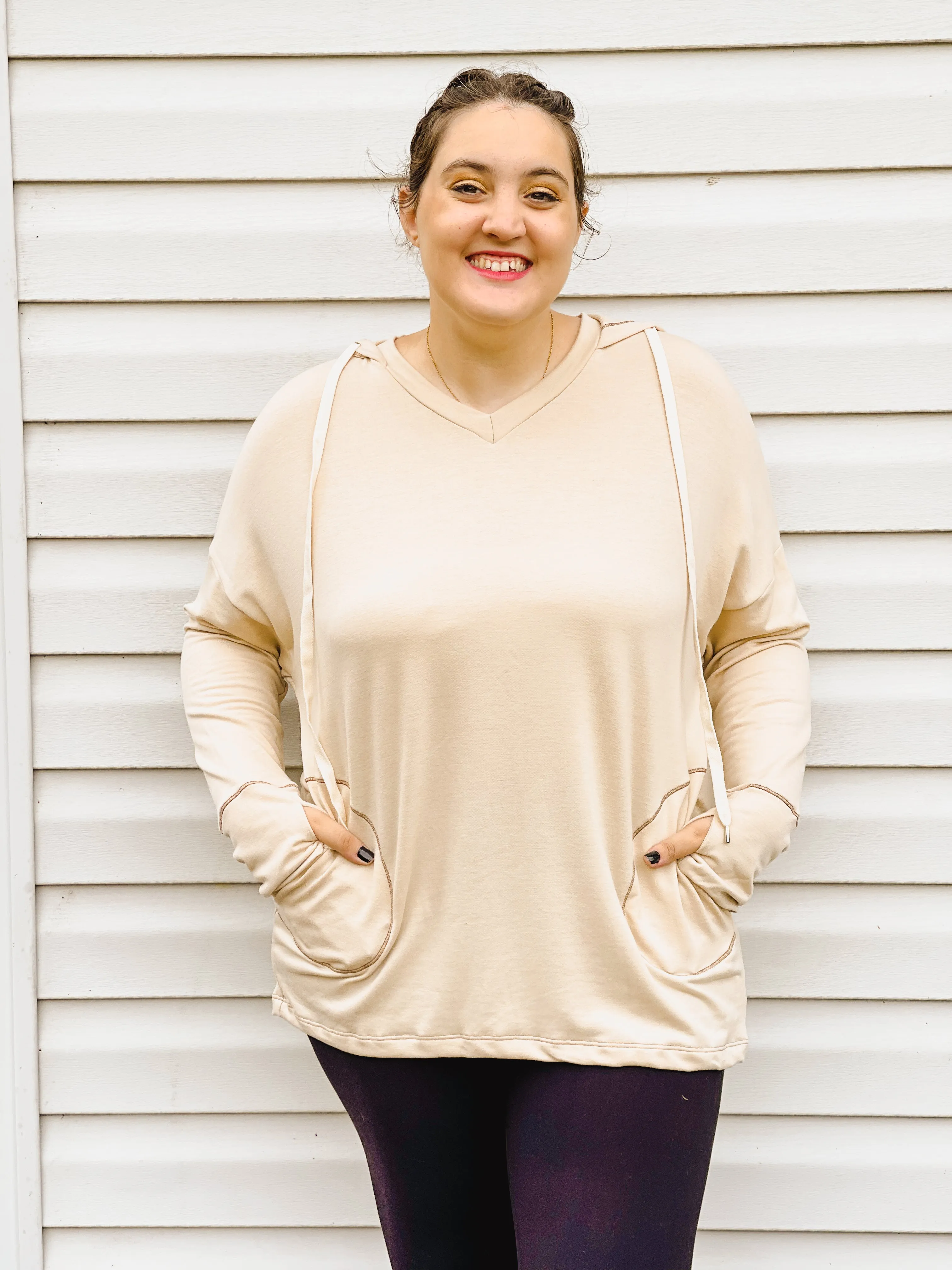 Inside Scoop Taupe Hoodie With Thumb-Holes and Pockets