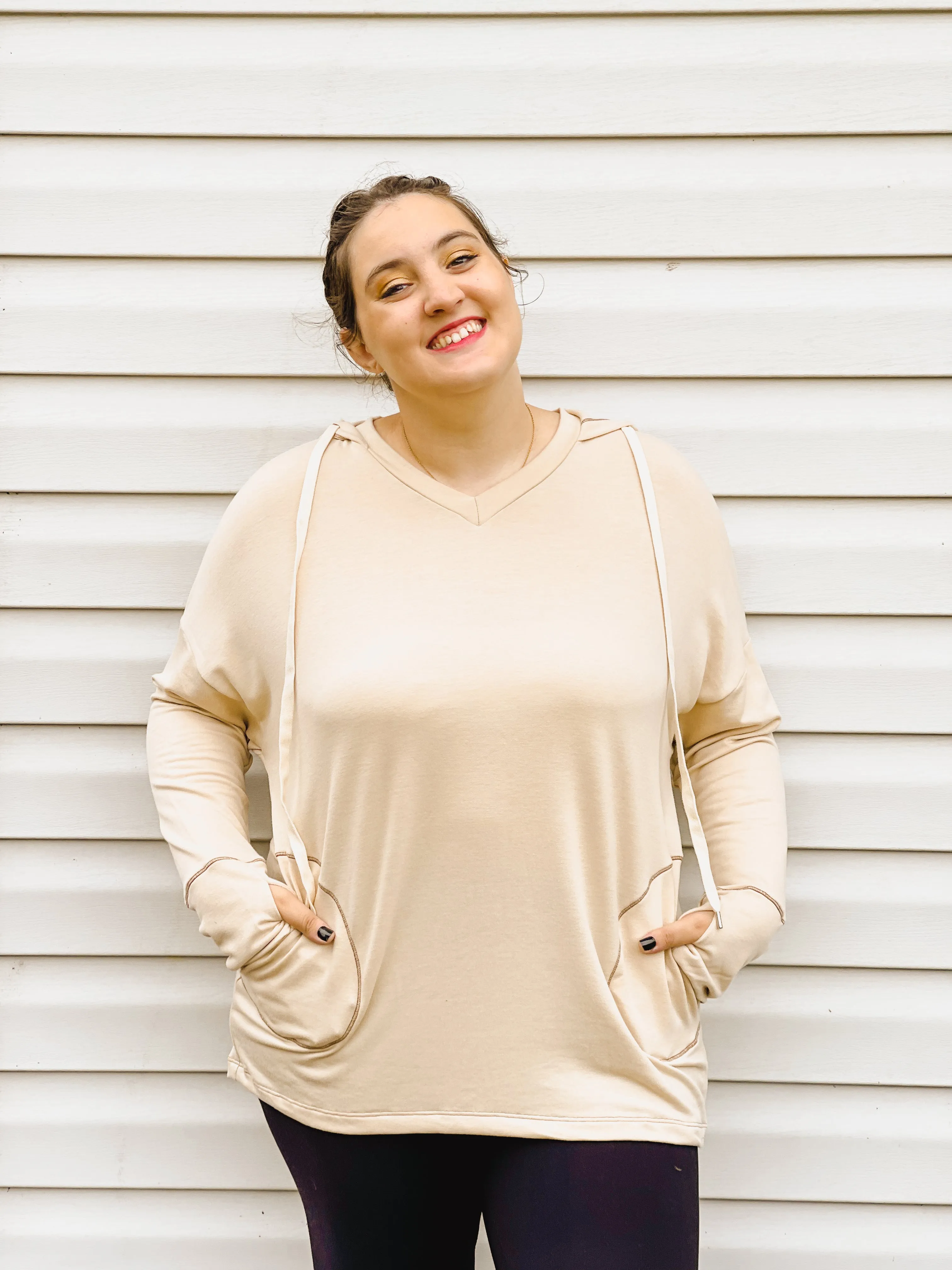 Inside Scoop Taupe Hoodie With Thumb-Holes and Pockets