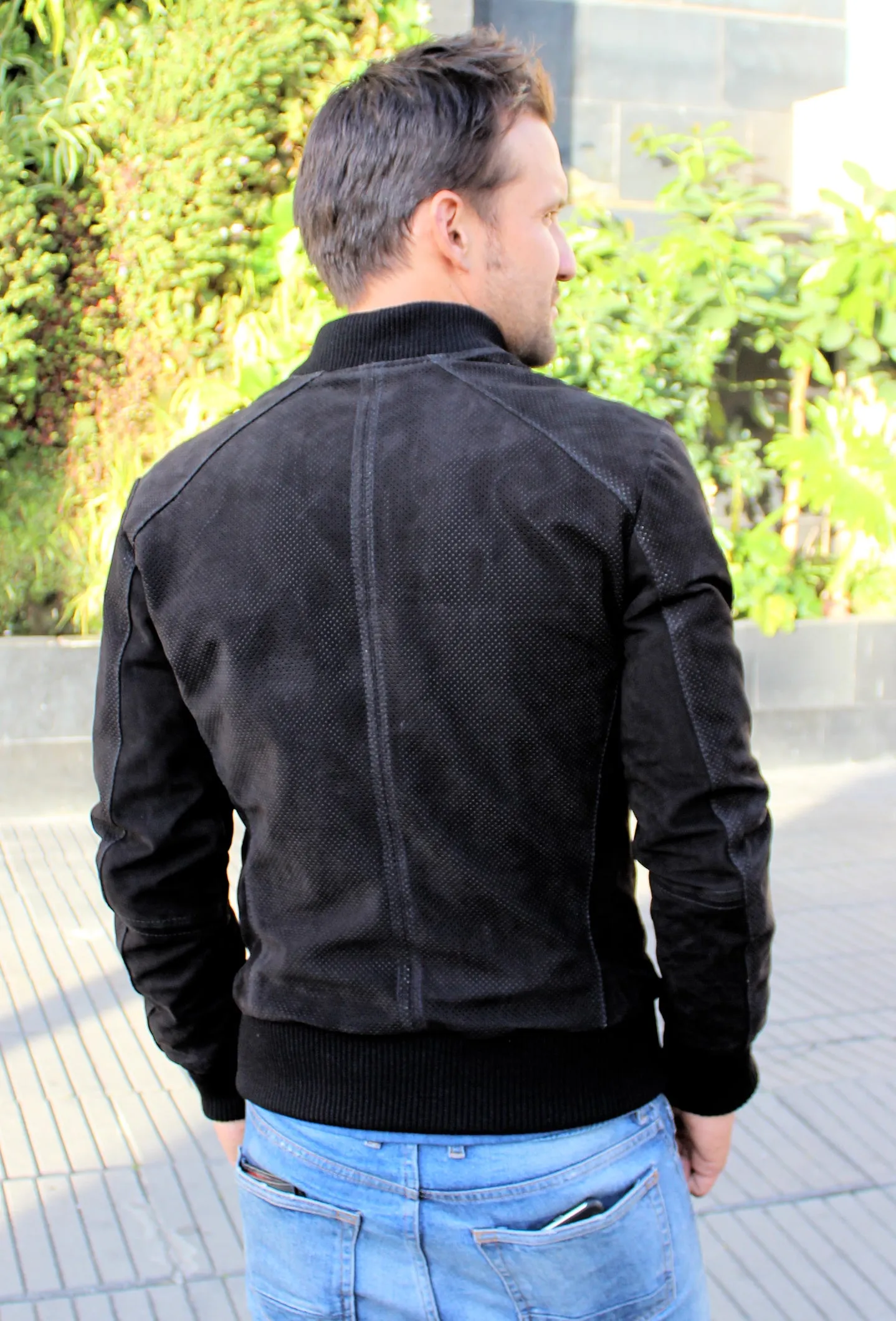 ITALO Bomber Jacket in Perforated Suede - Black