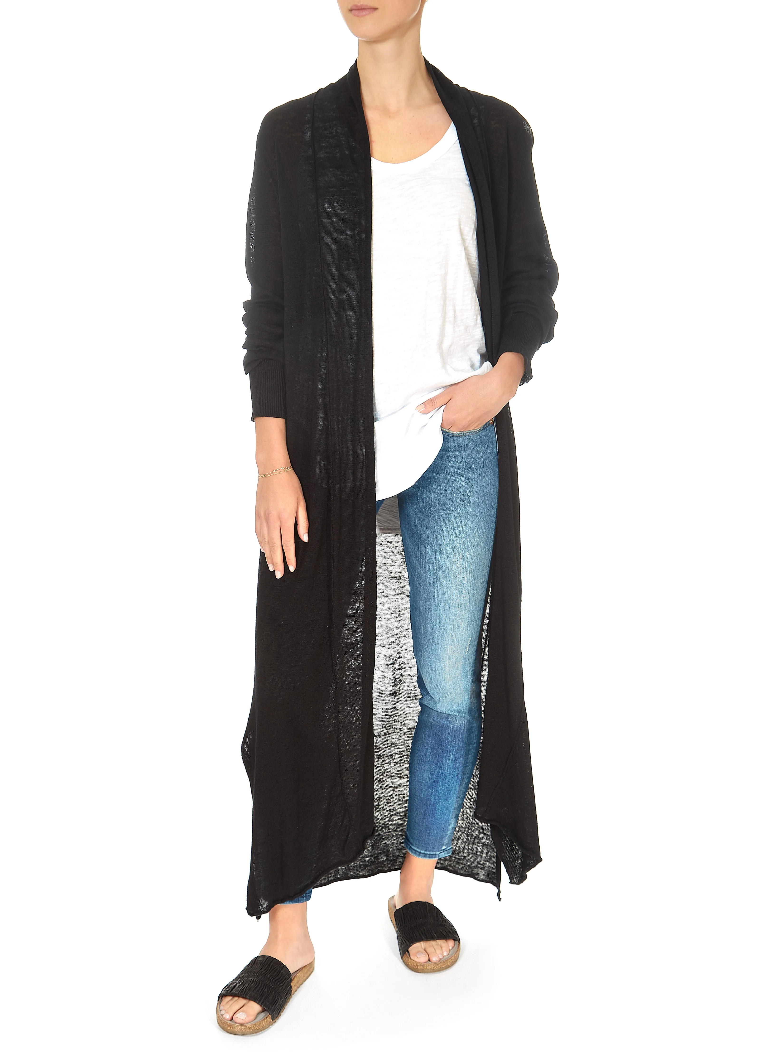 'Jess' Linen Black Maxi Cardigan