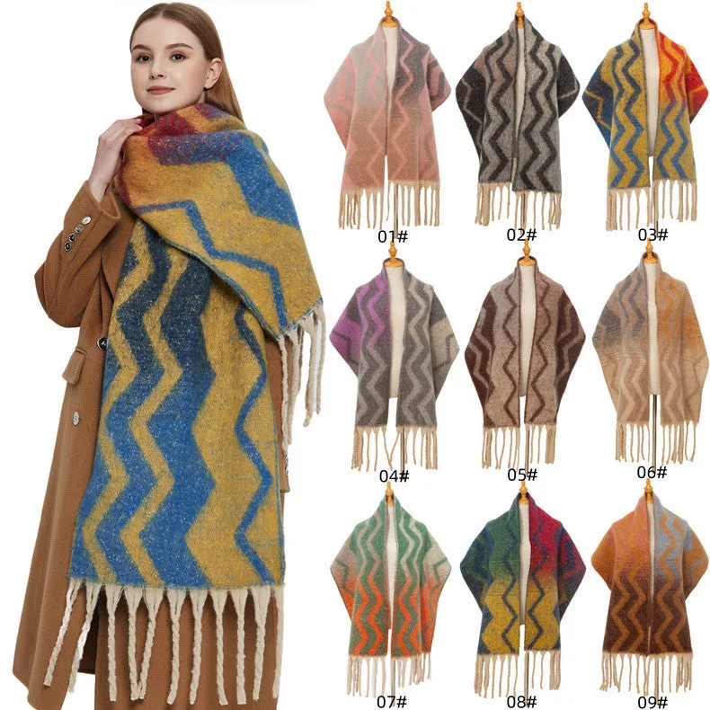 JH-TH13 loop yarn Gradient color wavy pattern winter scarf