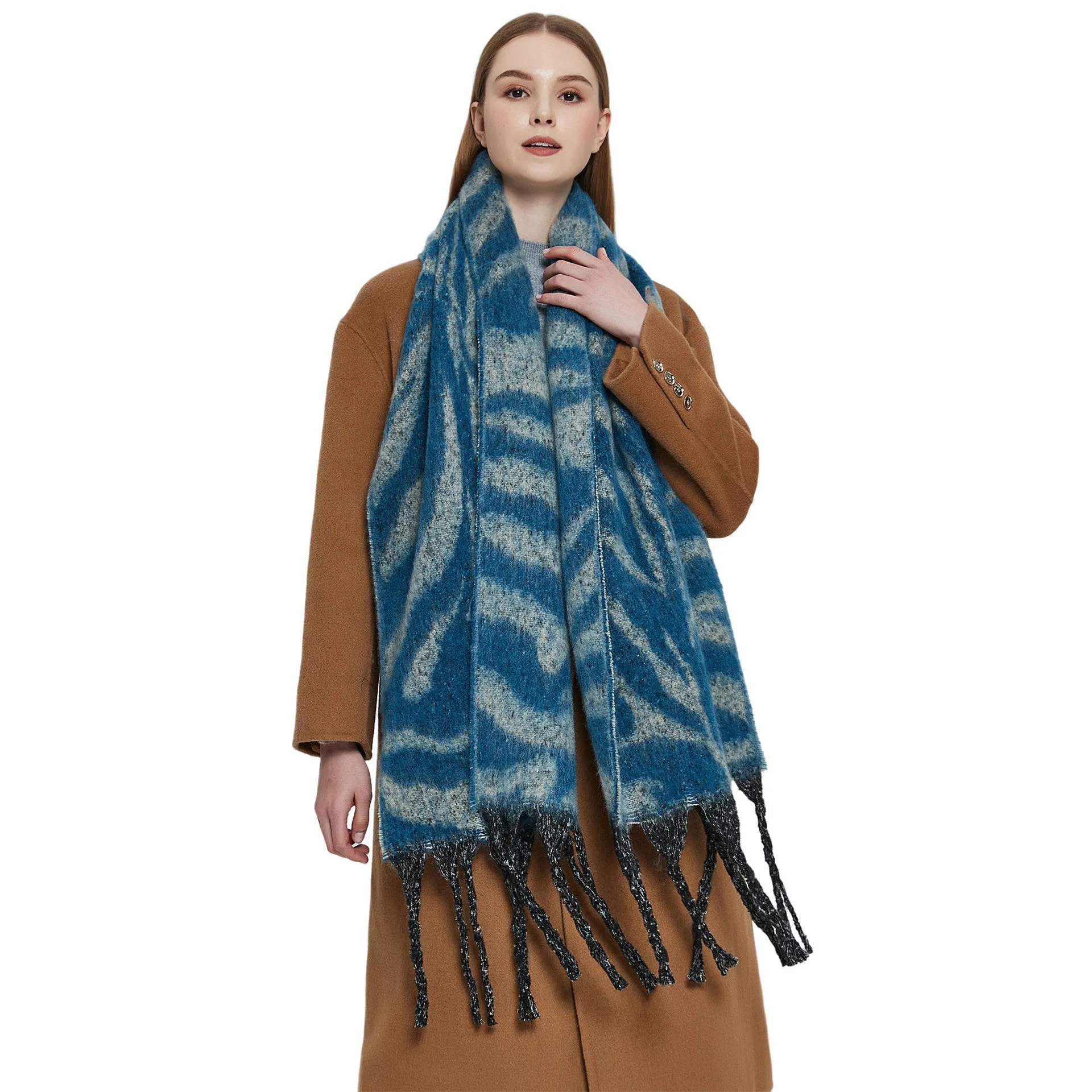 JH-TH19 loop yarn zebra-stripe winter scarf