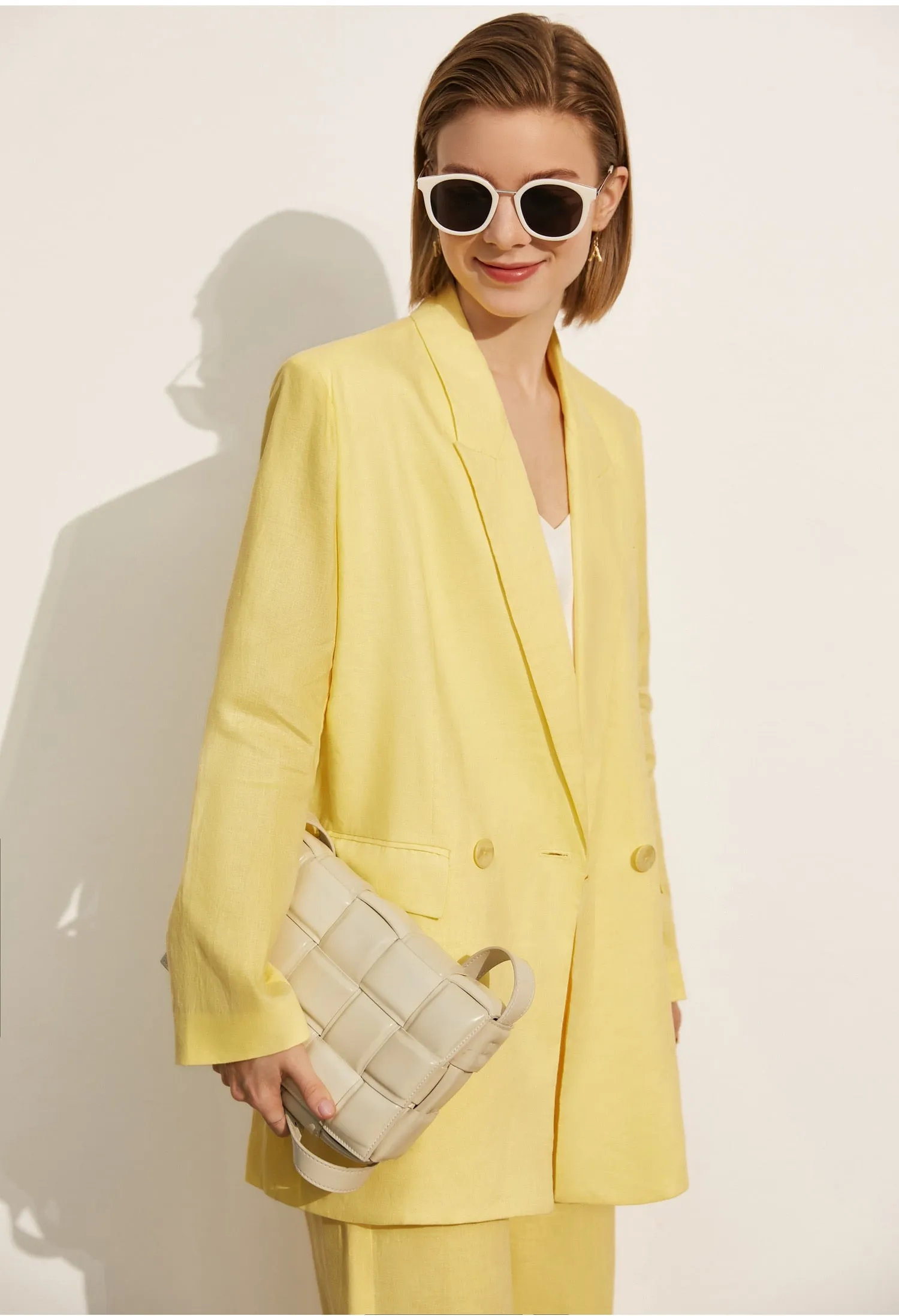 Joskaa Summer Fashion Women's Suit Coat Offical Lady 100%Linen Solid Blazer Women Causal Loose Women's Pants 12140237