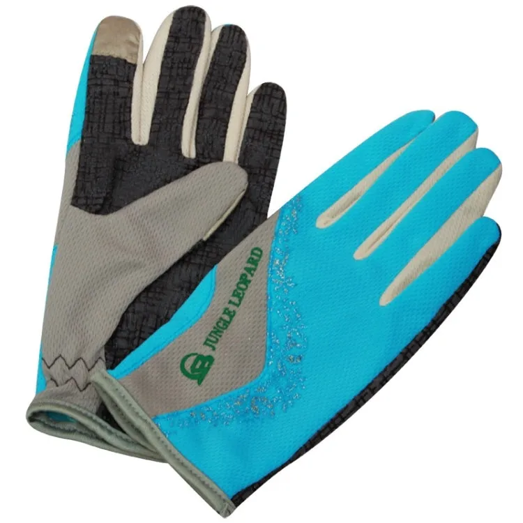 JUNGLE LEOPARD Outdoor Sports Mountaineering Full Finger Gloves Mesh Touch Screen Anti-Skid Gloves, Size: S(Lake Blue Gray)