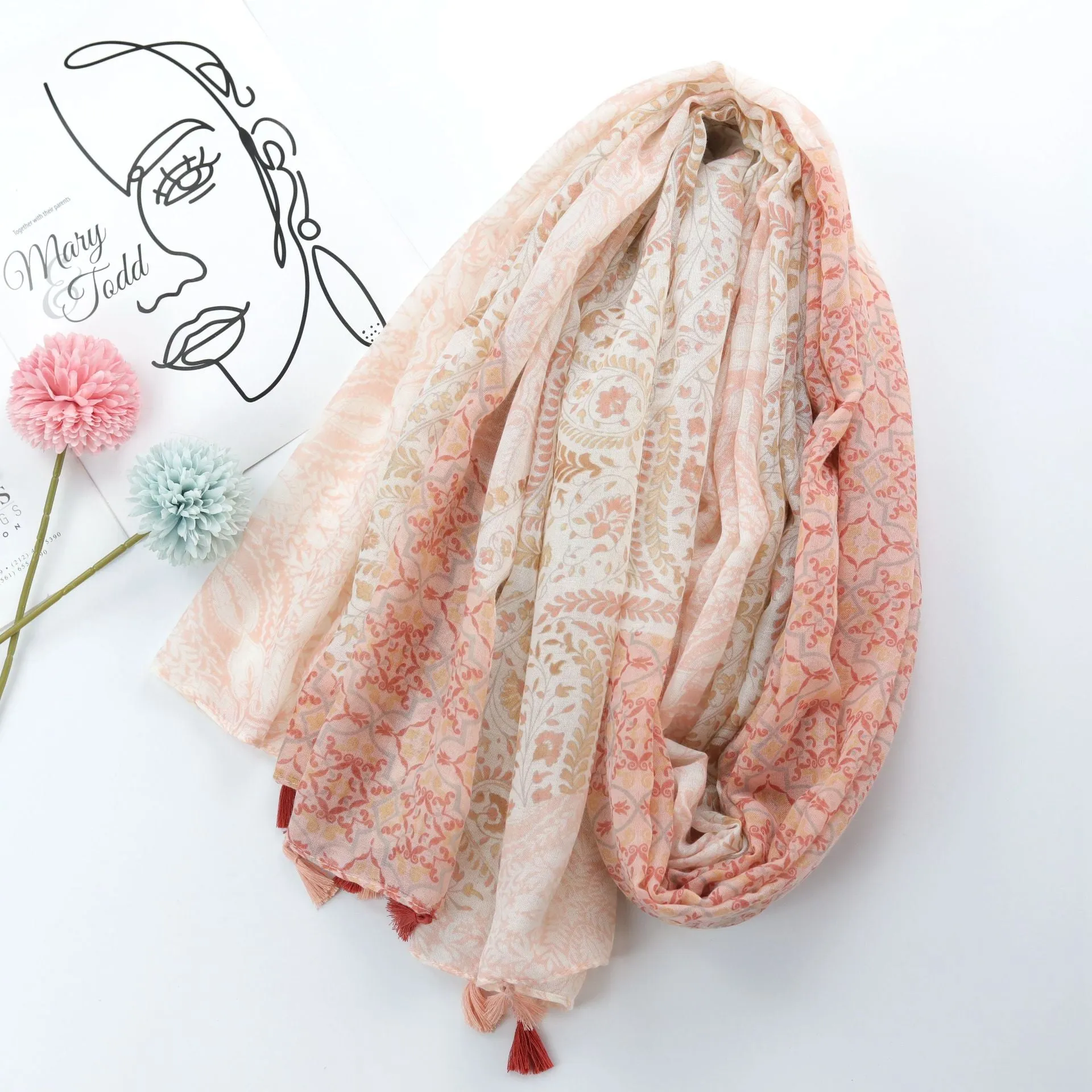 JY220310 Ethnic style printed Encryption voile scarf