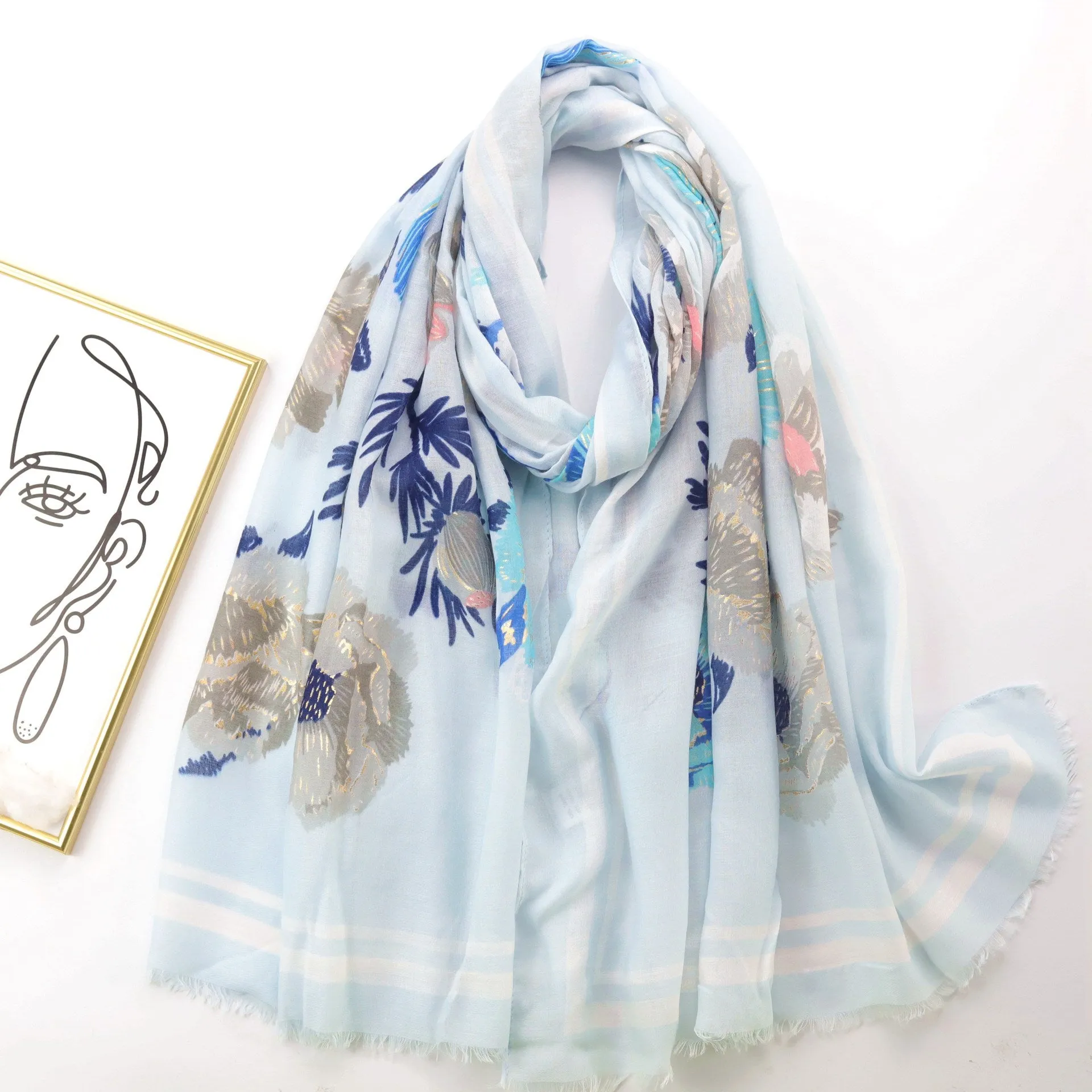 JY220704 stamping peony printed scarf