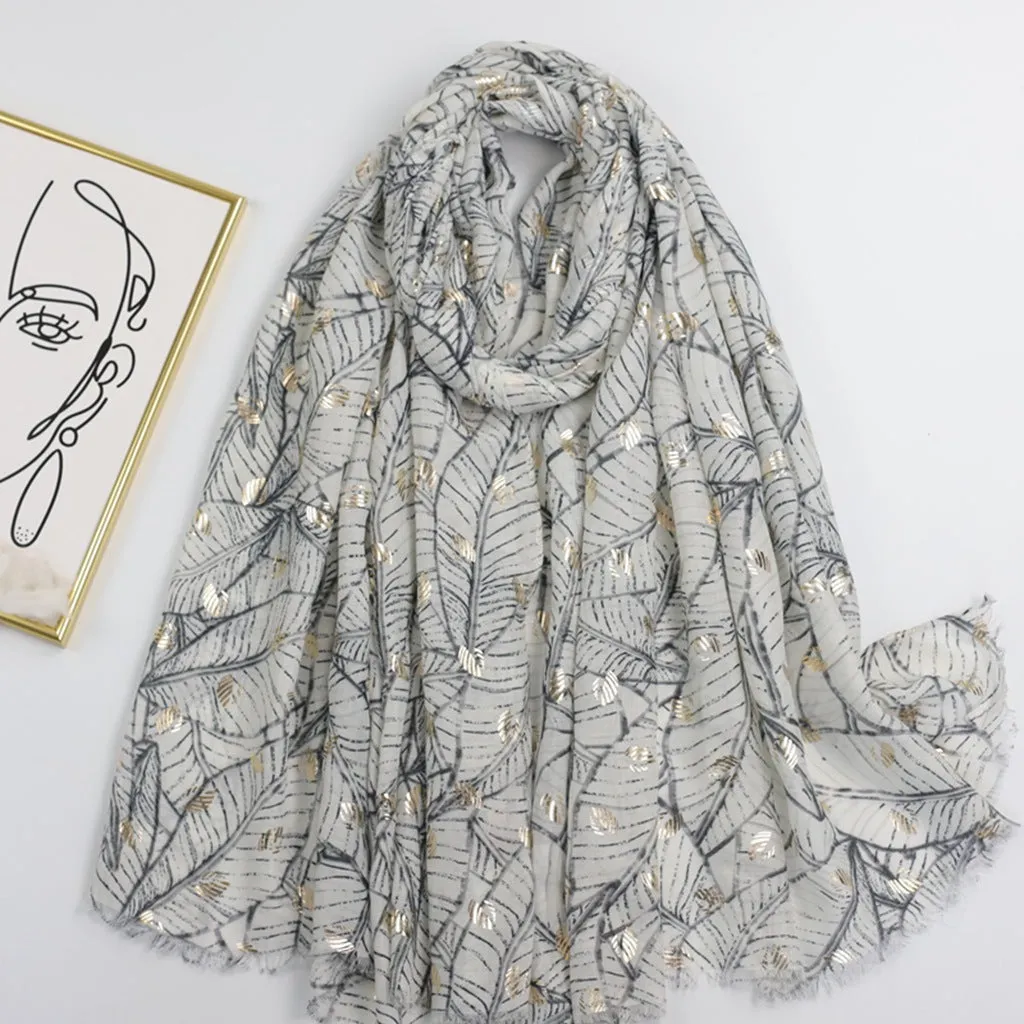 JY230310 hot stamping banana leaf printed scarf