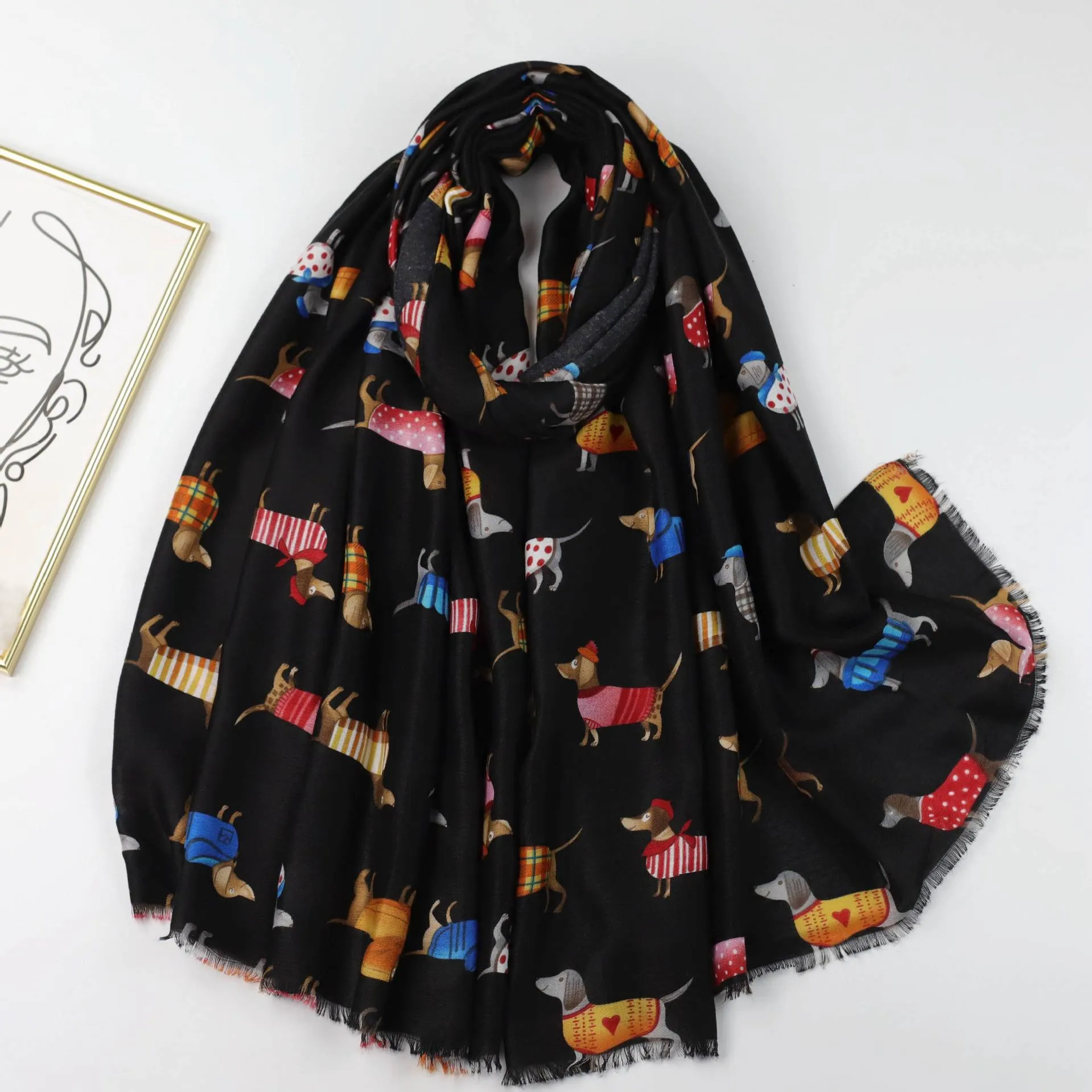 JY231016 wiener dog printed scarf