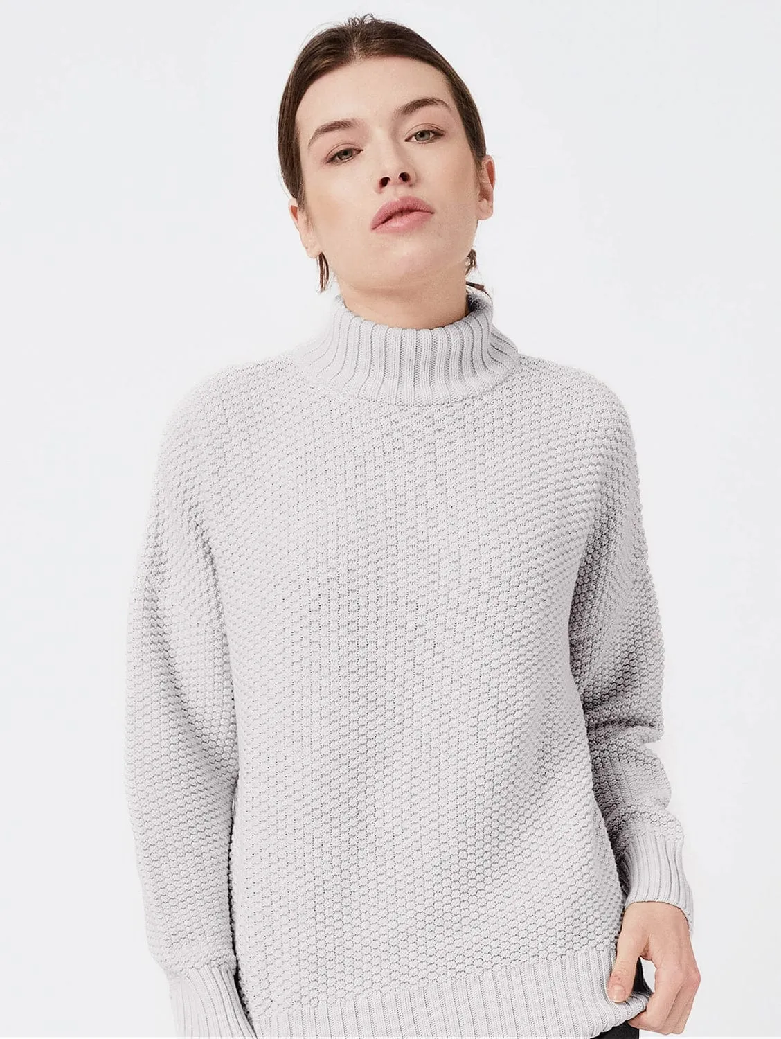 Knitted Organic Cotton Rice Cubes Jumper | Light Grey