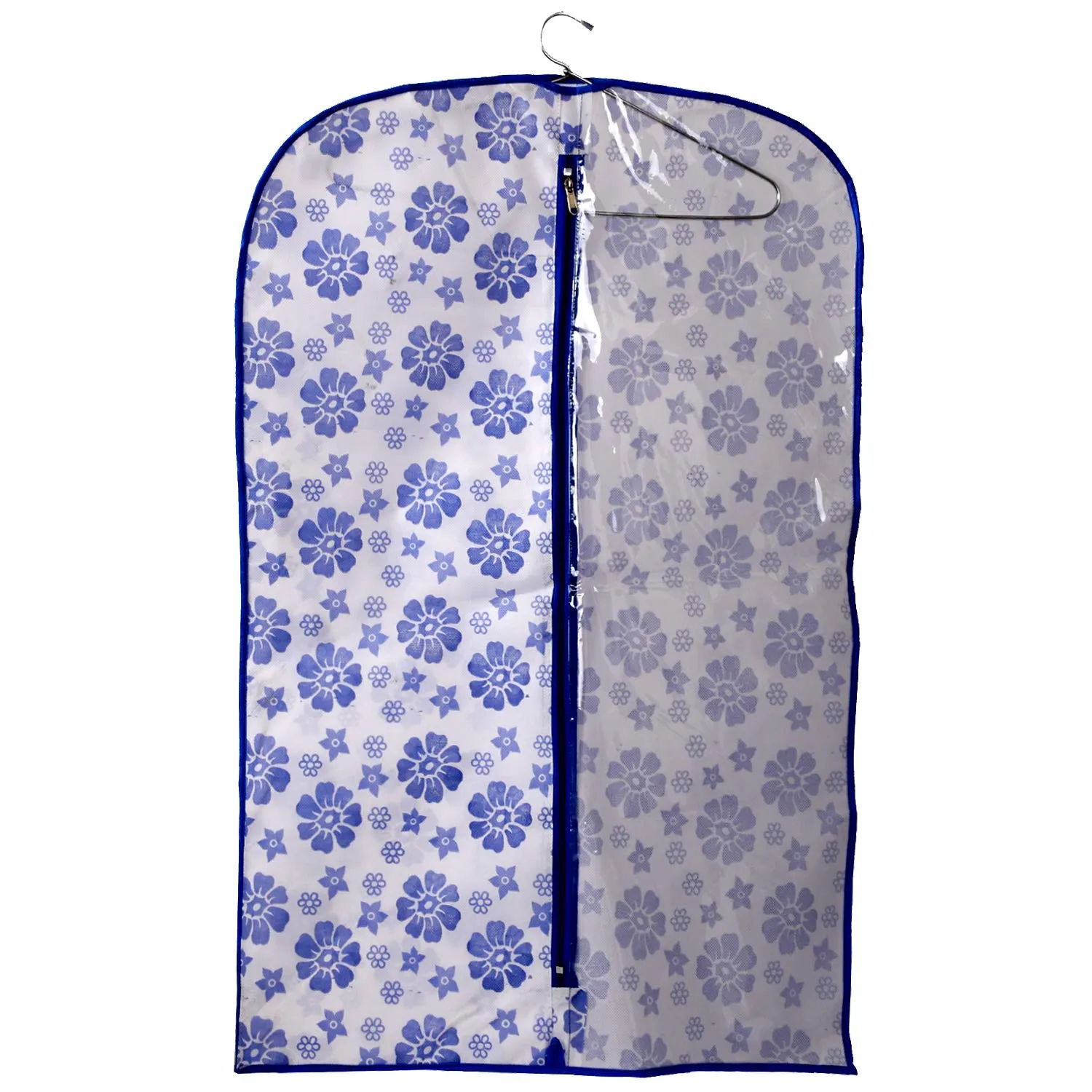 Kuber Industries Flower Printed 8 Pieces Half Transparent Non Woven Men's Coat Blazer Cover (Blue) -CTKTC041878