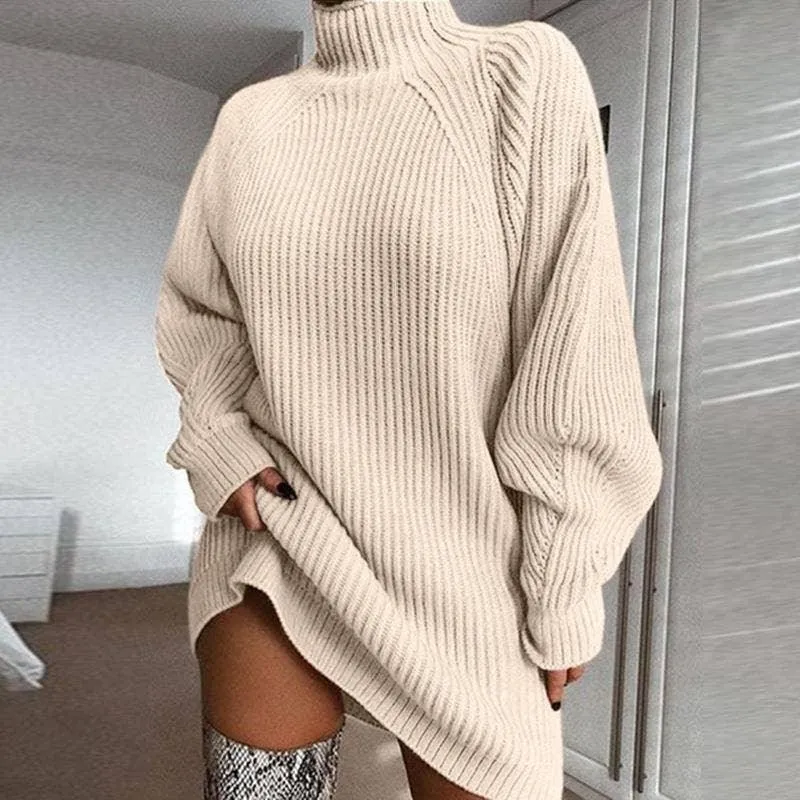 Ladies Solid Long Sleeves Mock Neck Dress YL1307