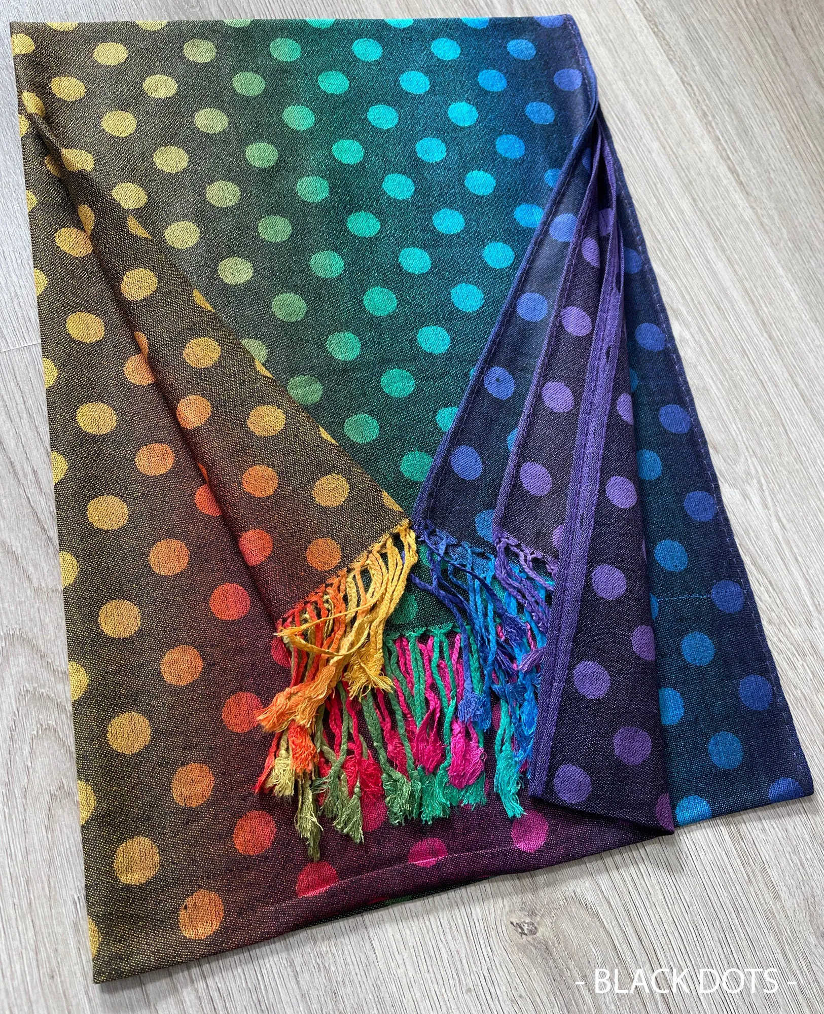 LARGE BLACK MULTI-COLOUR DOT PRINT PASHMINA SHAWL SCARF