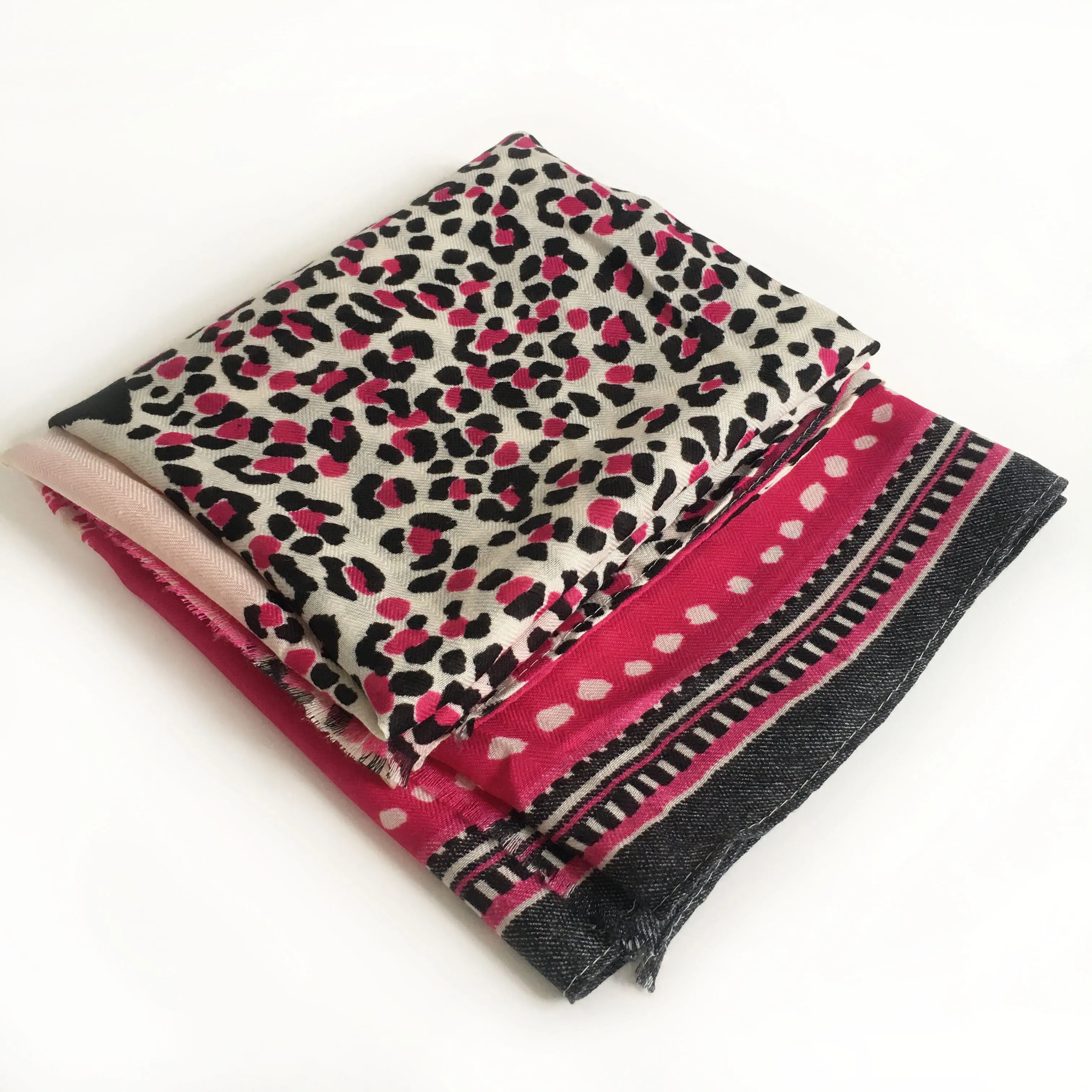 LARGE FUCHSIA PINK TIGER AND LEOPARD PRINT SHAWL SCARF