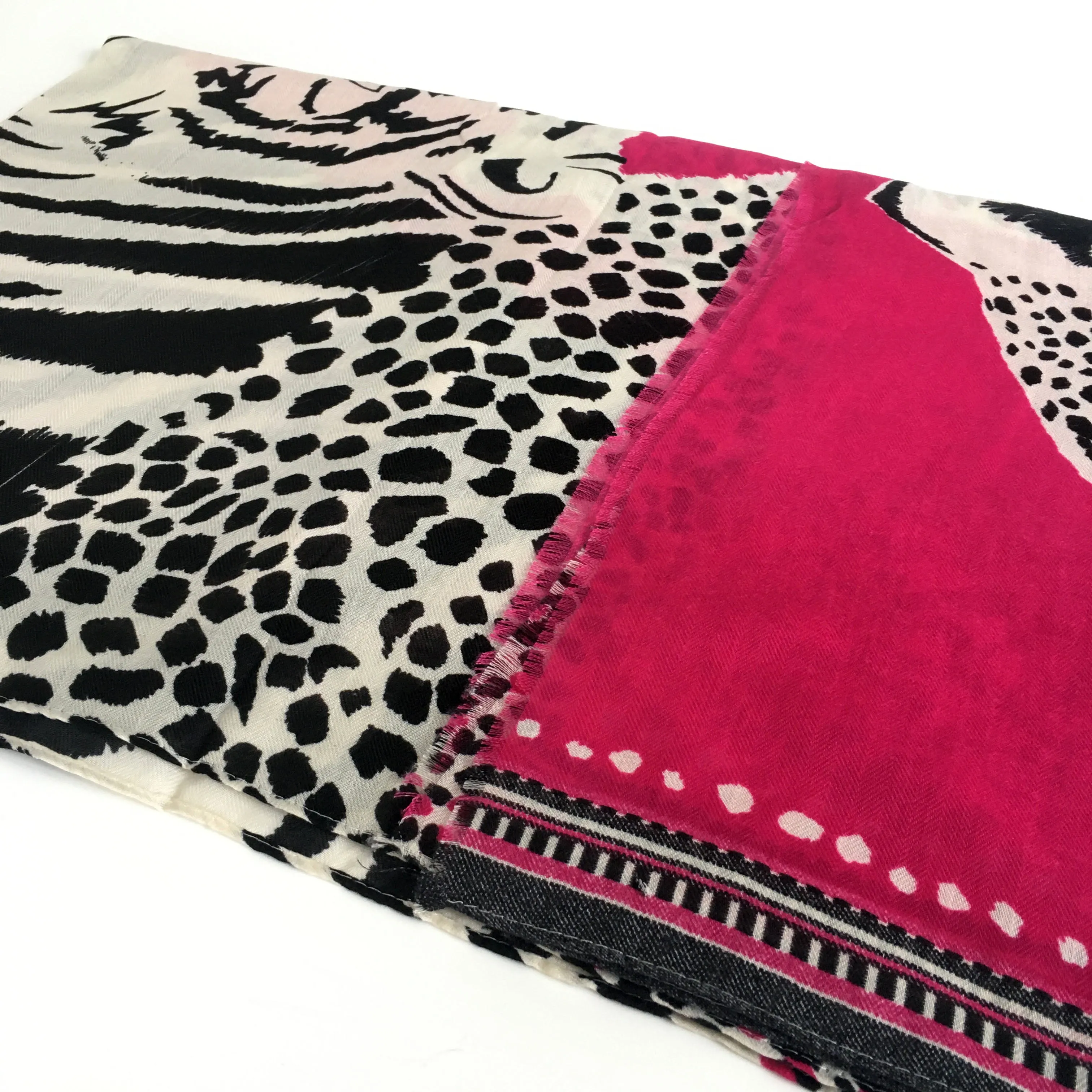 LARGE FUCHSIA PINK TIGER AND LEOPARD PRINT SHAWL SCARF