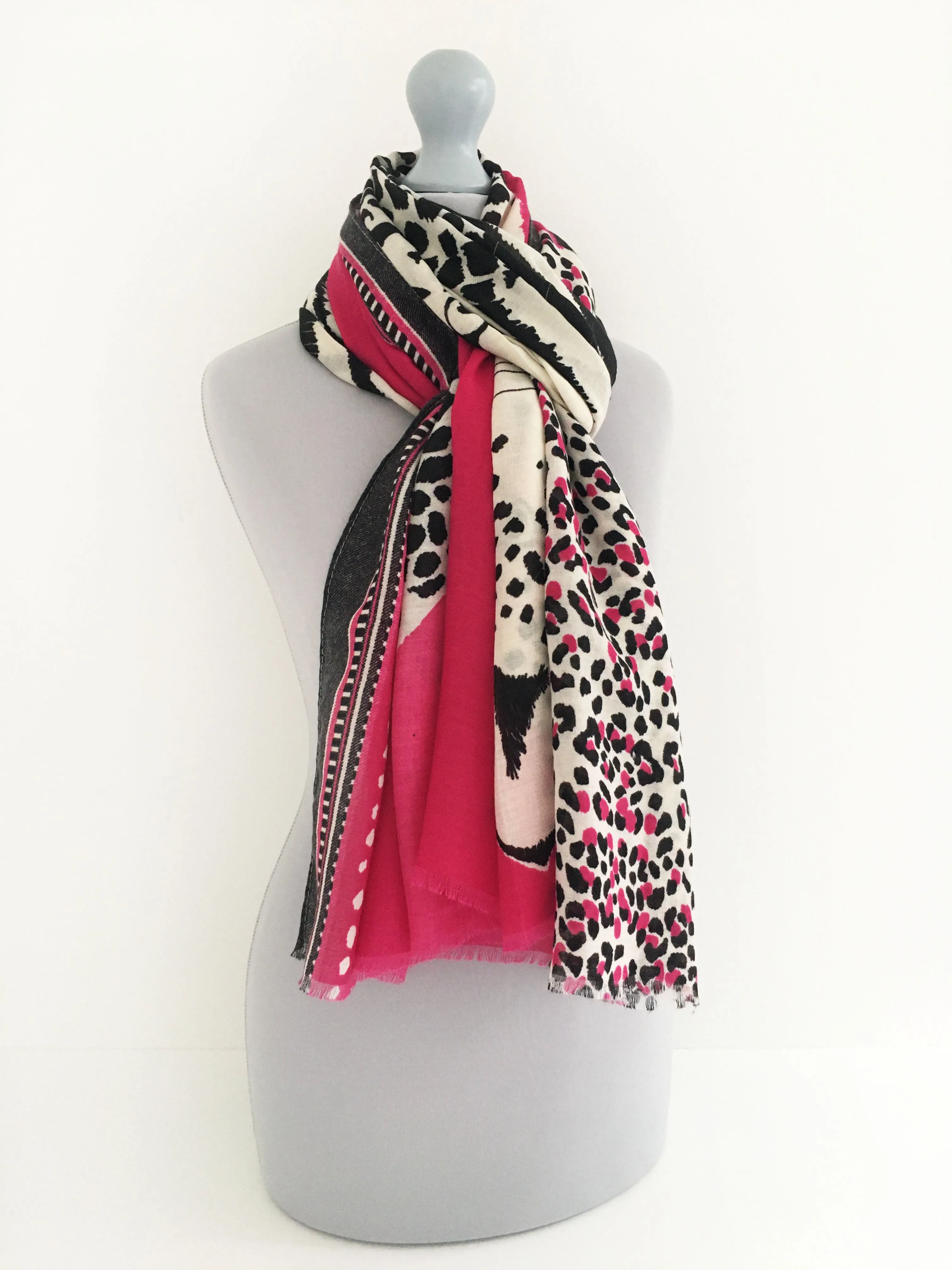 LARGE FUCHSIA PINK TIGER AND LEOPARD PRINT SHAWL SCARF