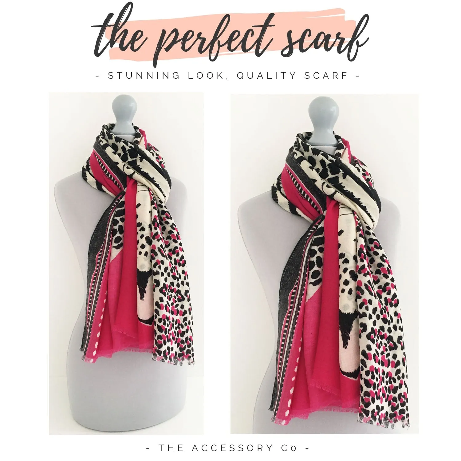 LARGE FUCHSIA PINK TIGER AND LEOPARD PRINT SHAWL SCARF