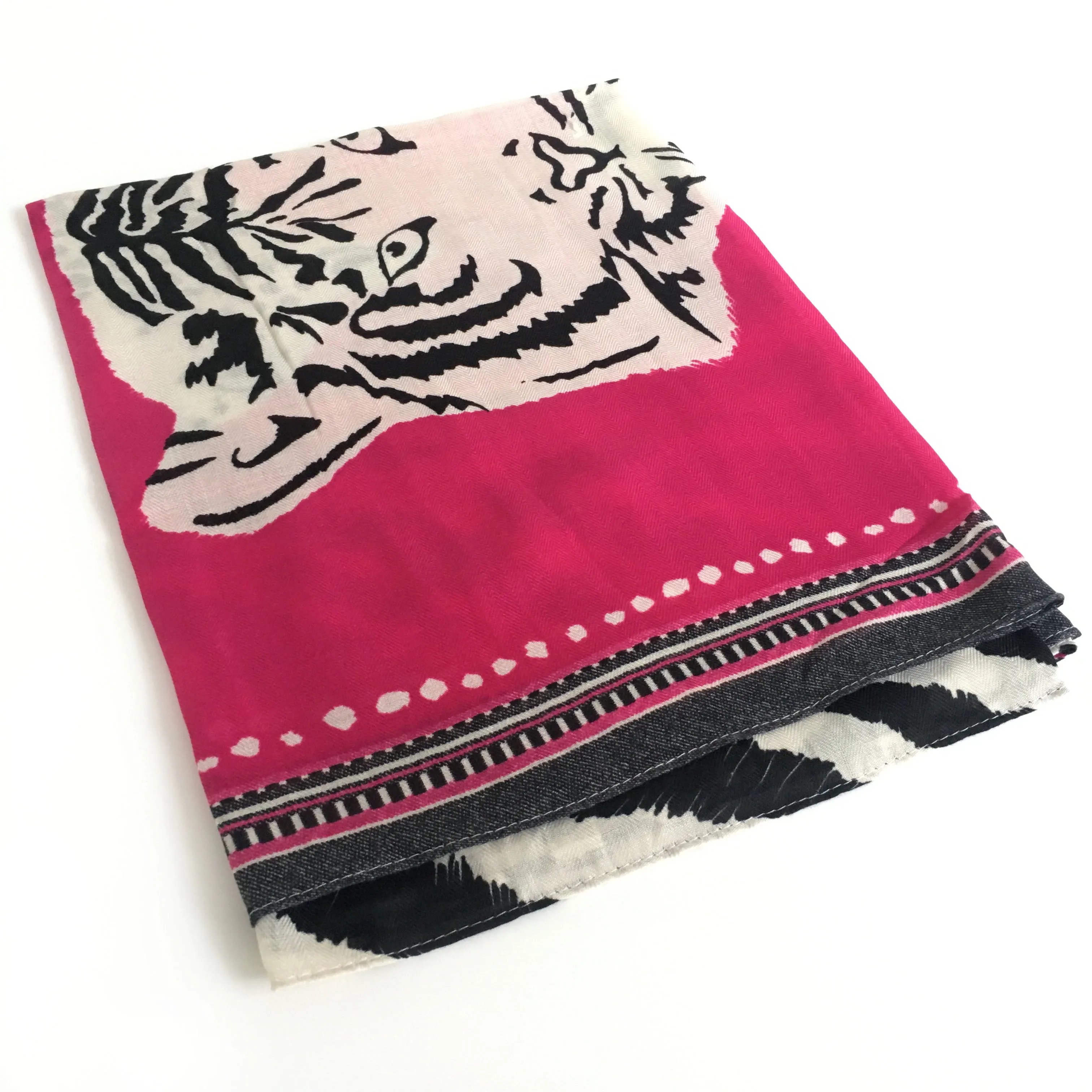 LARGE FUCHSIA PINK TIGER AND LEOPARD PRINT SHAWL SCARF