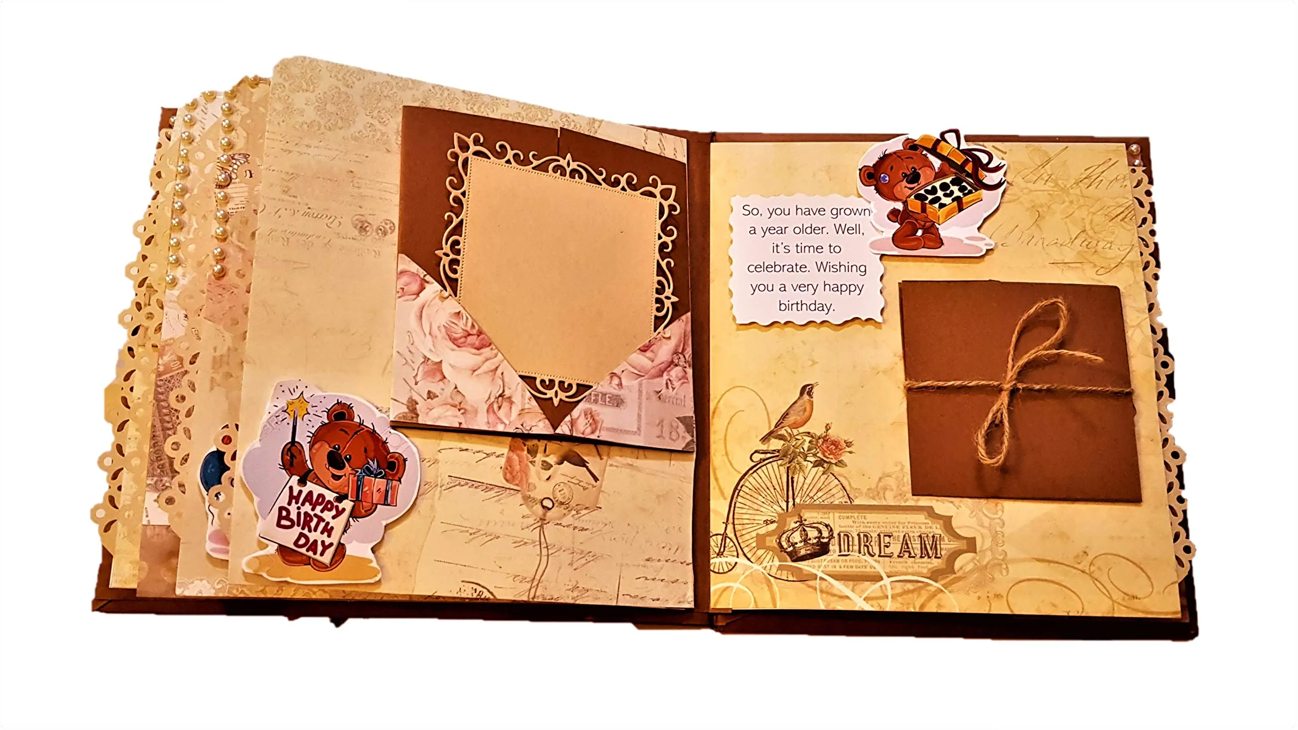 Lavys Creations Handmade Scrapbook - Birthday Theme - Teddy Scrapbook For Boy