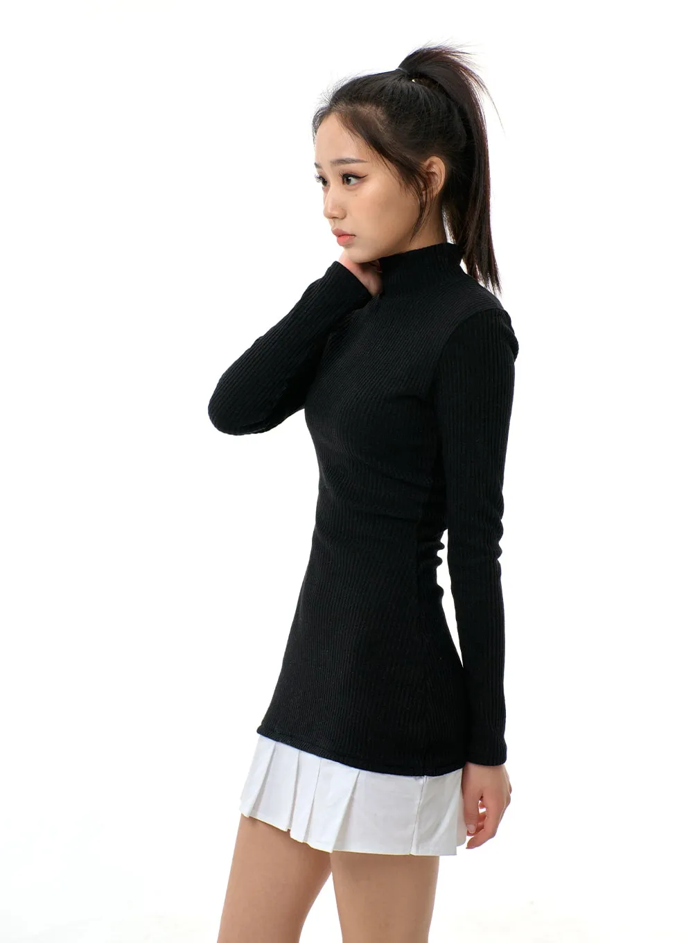 Layered Pleated Turtleneck Knit Mini Dress BJ312