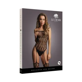 Le Desir Strapless, Crotchless Teddy With Stockings Black O/S