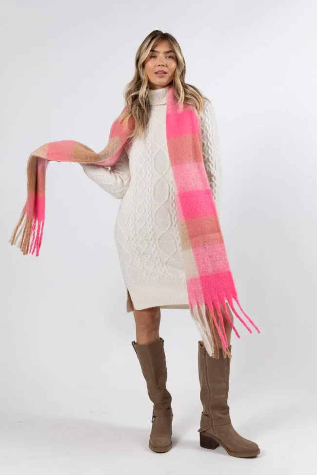 Let's Go Places Ivory Cable Knit Turtleneck Dress