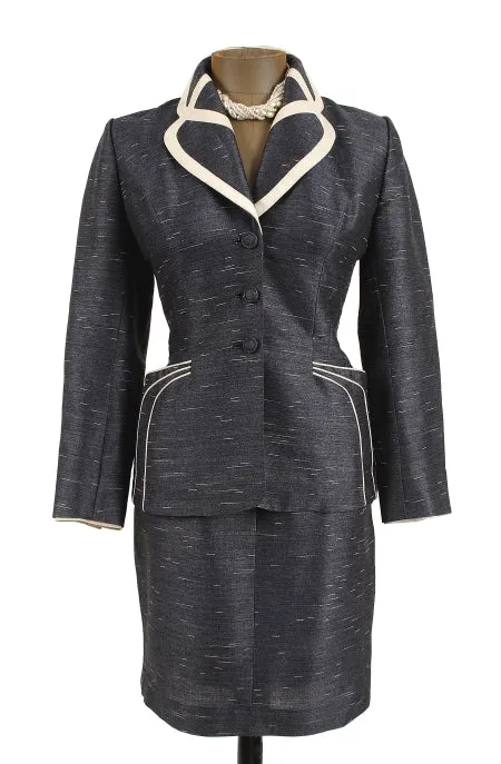 Lilli Ann Vintage Suit Sharkskin with Contrast trim