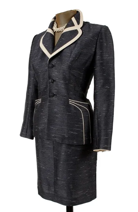 Lilli Ann Vintage Suit Sharkskin with Contrast trim