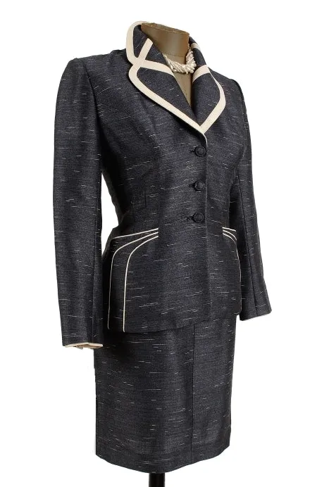 Lilli Ann Vintage Suit Sharkskin with Contrast trim