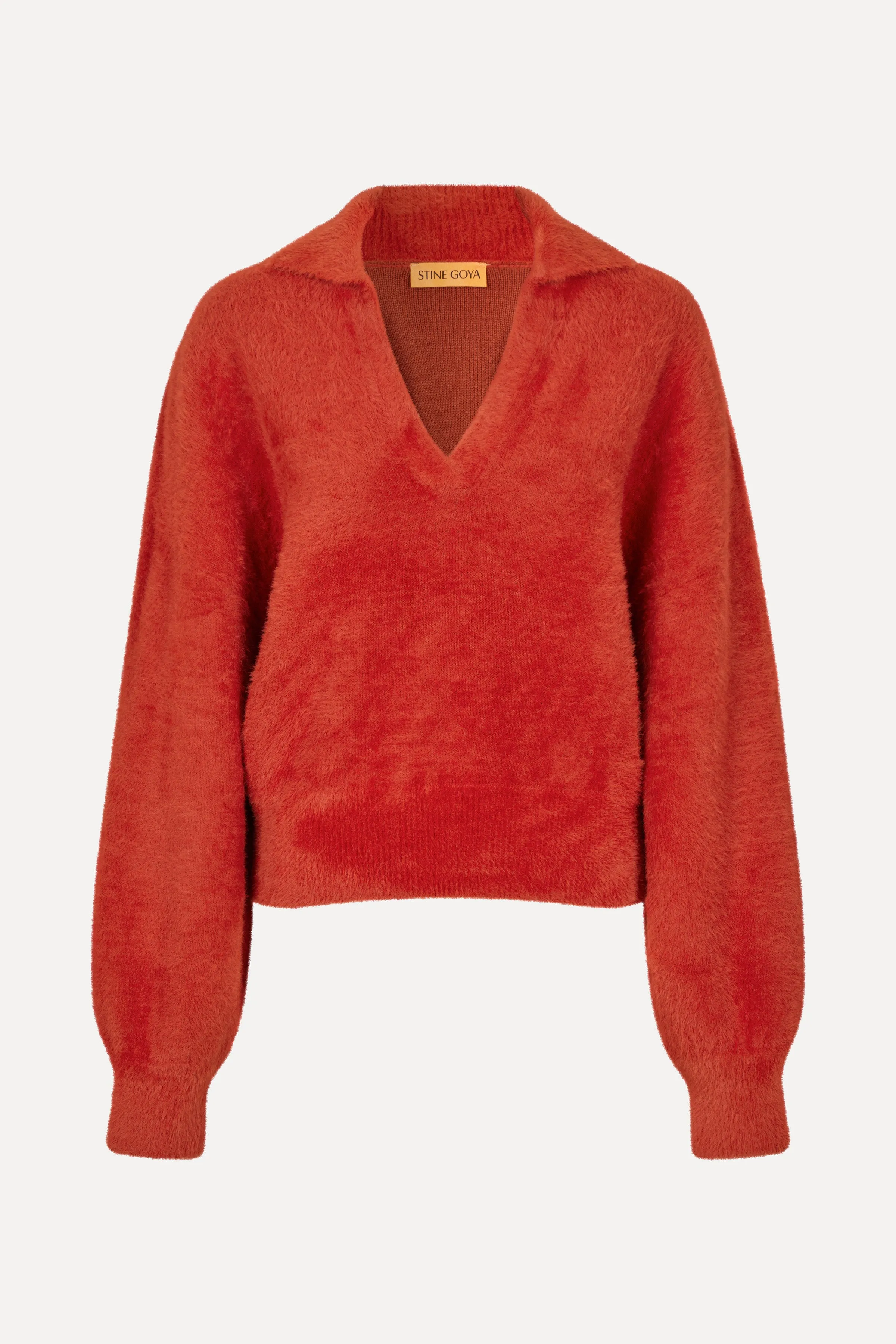 Long Sleeve V Neckline Collar Jumper - Red Ochre