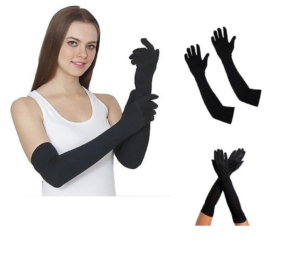 Long Sleeves Skin Protective Unisex Gloves - Black  color