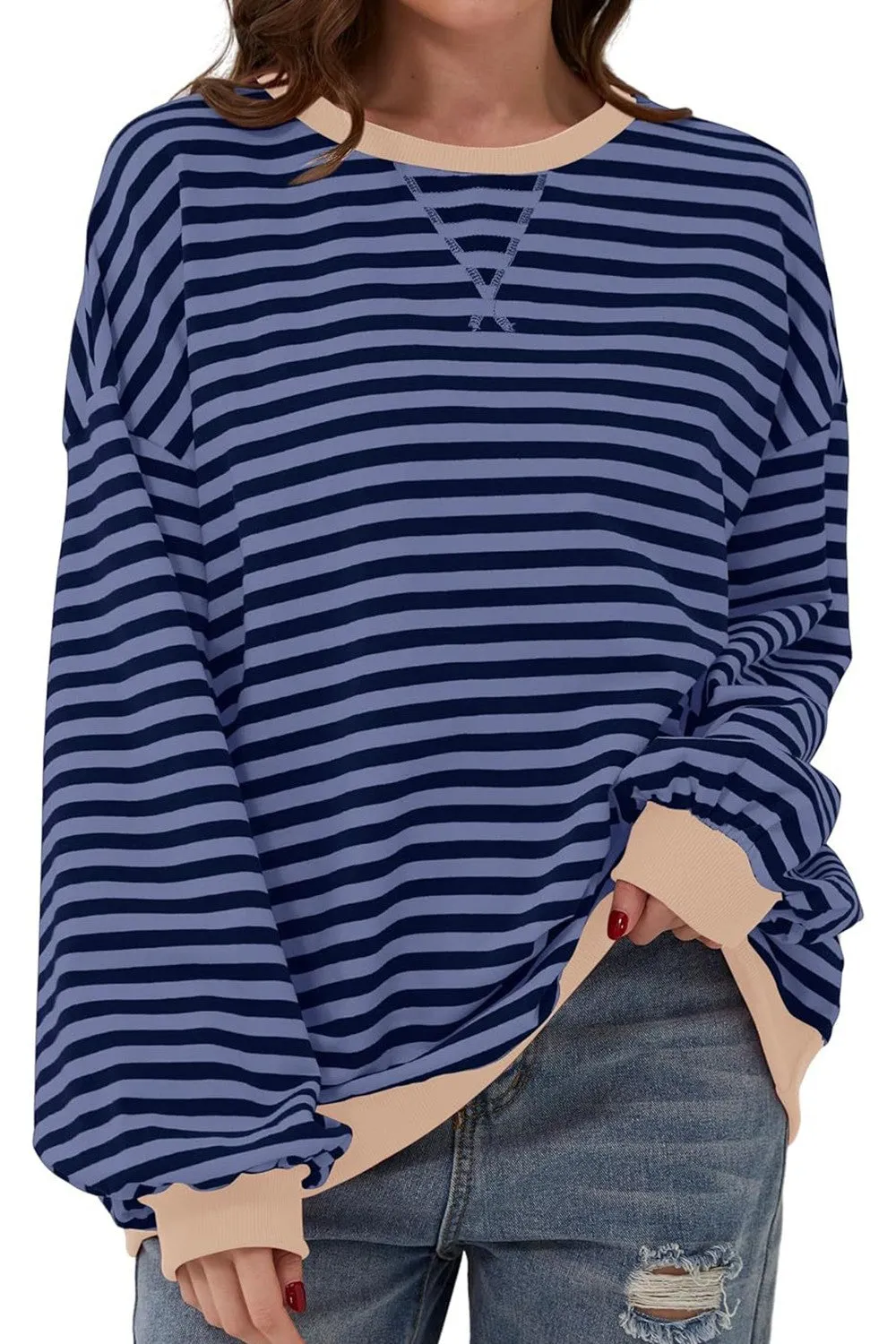 Loose Casual Striped Pullover