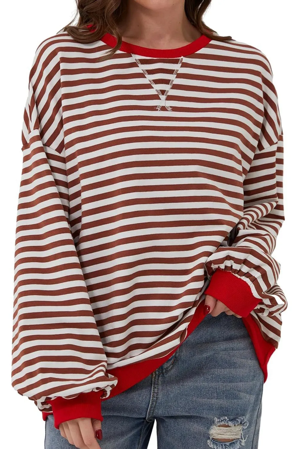 Loose Casual Striped Pullover