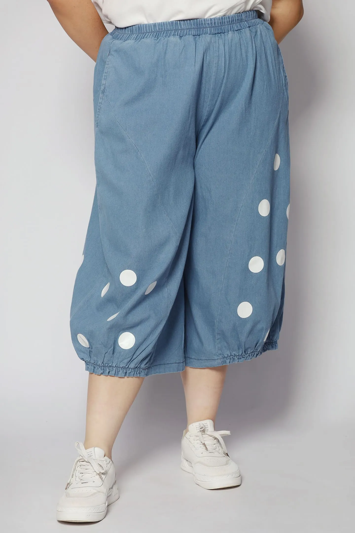 Mag Polkadot Culottes in Light Denim