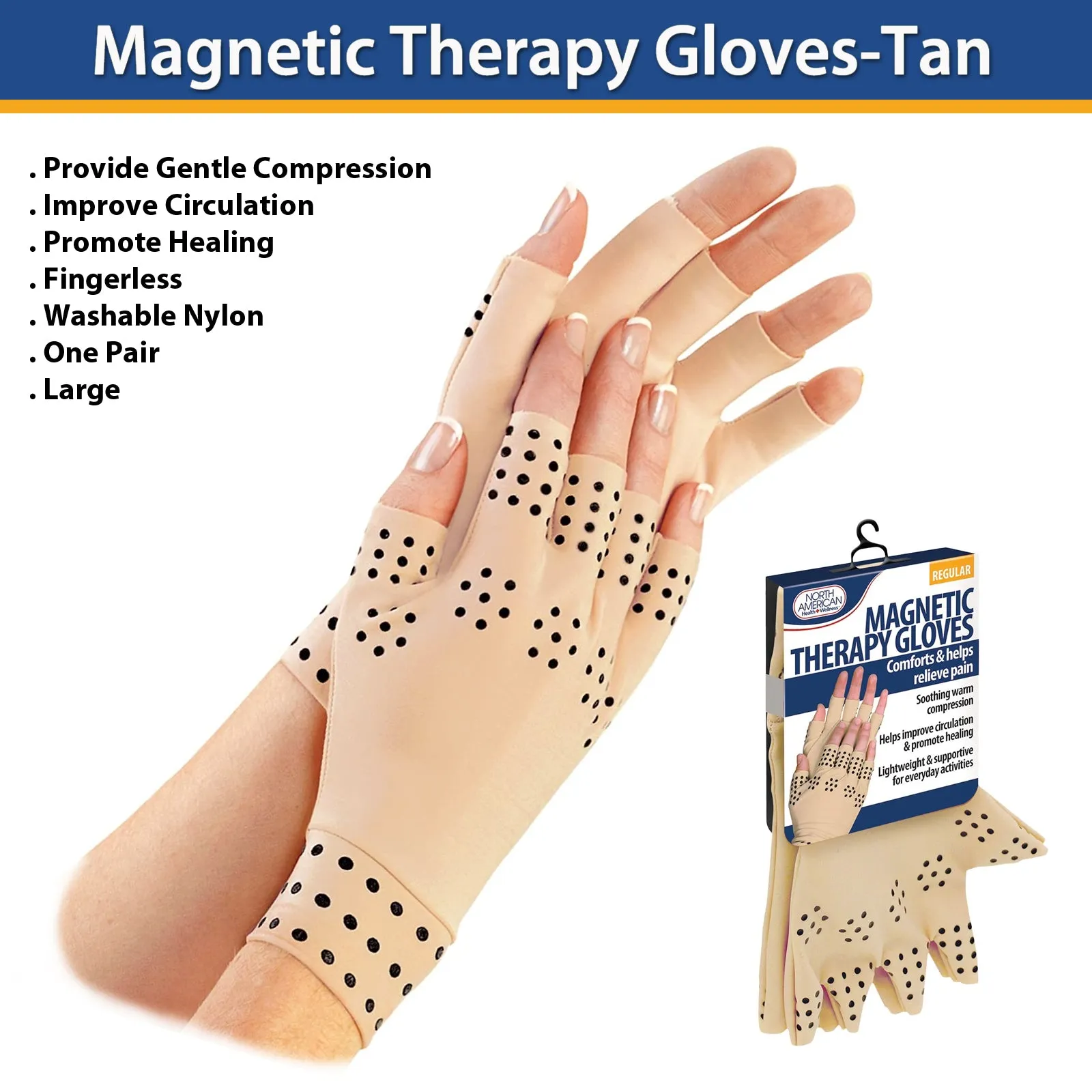 Magnetic Therapy Gloves for Joint Relief - Tan, Large