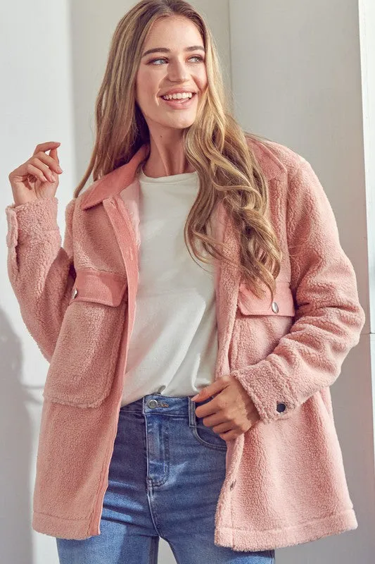 Mauve Plus Sherpa Fleece Puffy Shacket