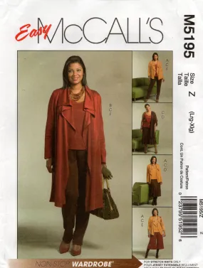 McCall's 5195 Womens EASY Stretch Knit Jacket Top Skirt Gauchos & Pants Out Of Print Sewing Pattern Size L XL UNCUT Factory Folded