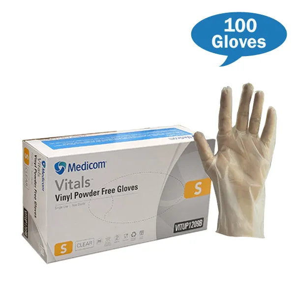 Medicom Vitals Vinyl Gloves Clear Powder Free