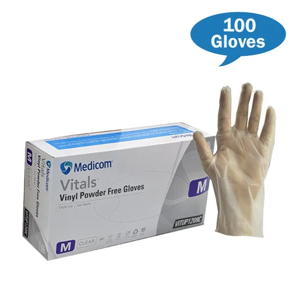 Medicom Vitals Vinyl Gloves Clear Powder Free