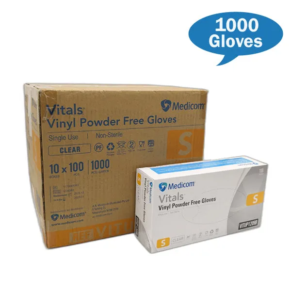 Medicom Vitals Vinyl Gloves Clear Powder Free