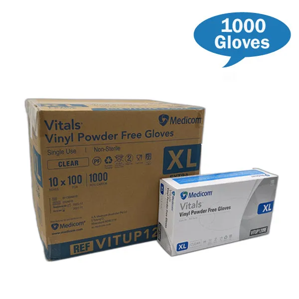 Medicom Vitals Vinyl Gloves Clear Powder Free