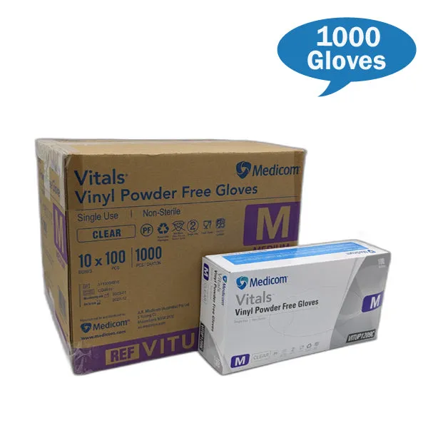 Medicom Vitals Vinyl Gloves Clear Powder Free