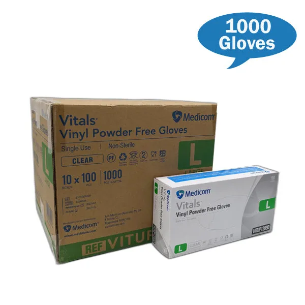 Medicom Vitals Vinyl Gloves Clear Powder Free