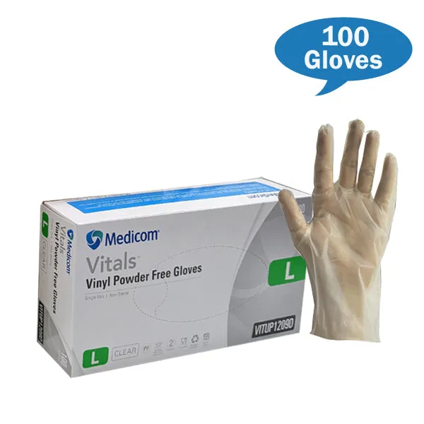 Medicom Vitals Vinyl Gloves Clear Powder Free