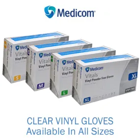 Medicom Vitals Vinyl Gloves Clear Powder Free