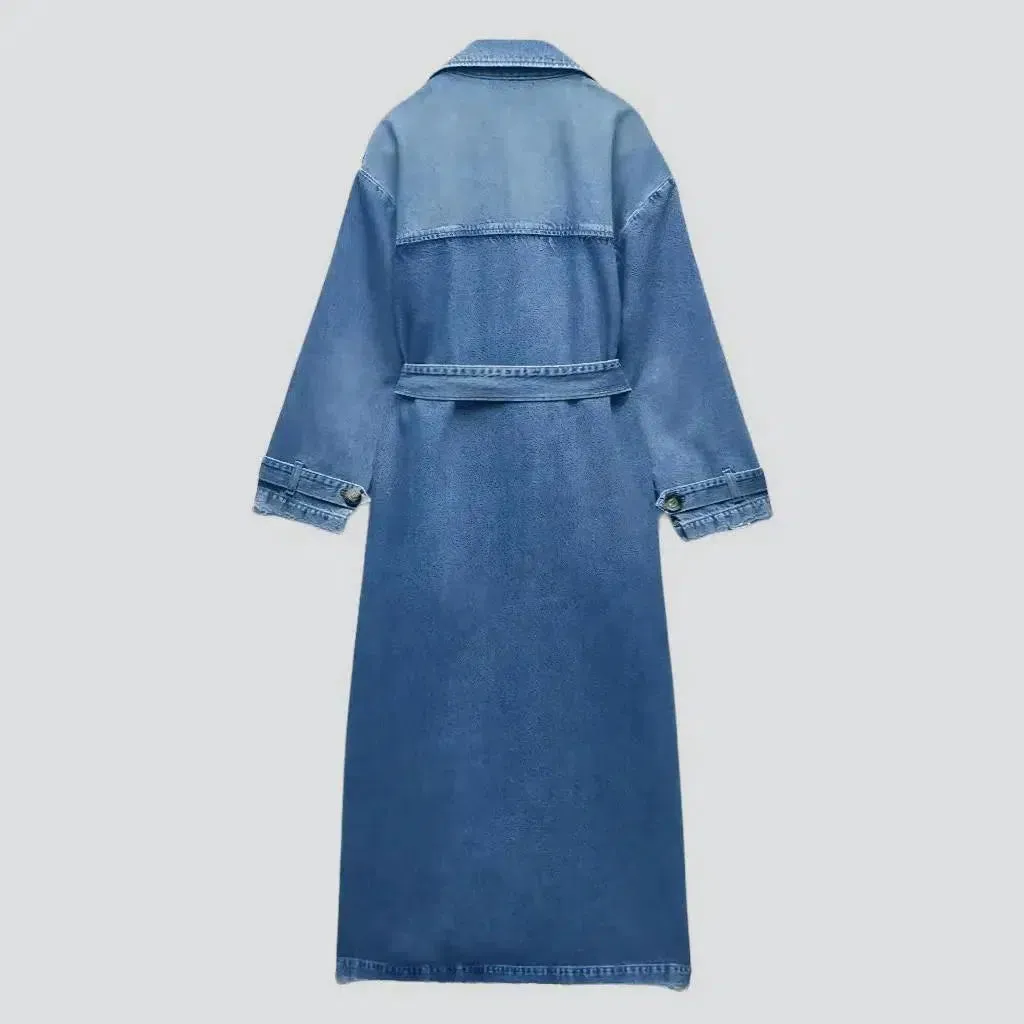 Medium wash oversized jean coat
 for women