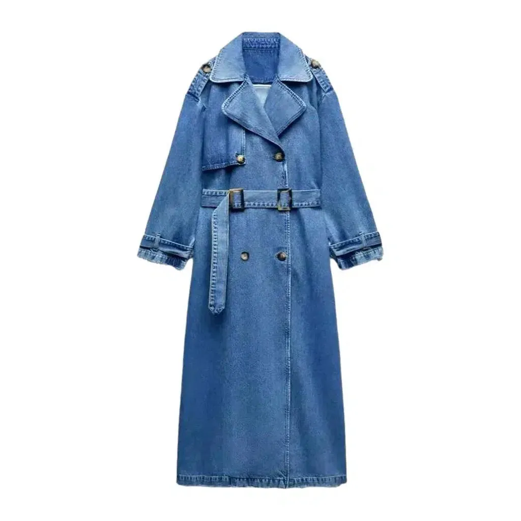 Medium wash oversized jean coat
 for women