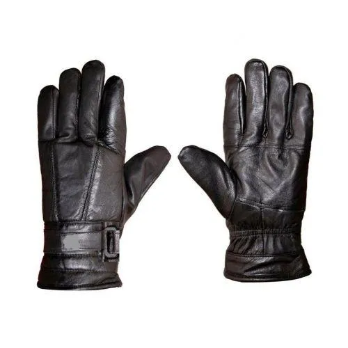 Men Black Solid Leather Warm Winter Riding Gloves, Protective Cycling Byke Bike Motorcycle Gloves