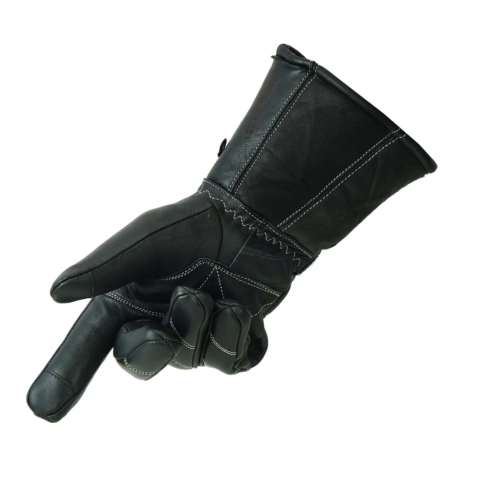 Men Genuine Sheep Leather Biker Gloves With Thinsulate Liner - Black with white Thread