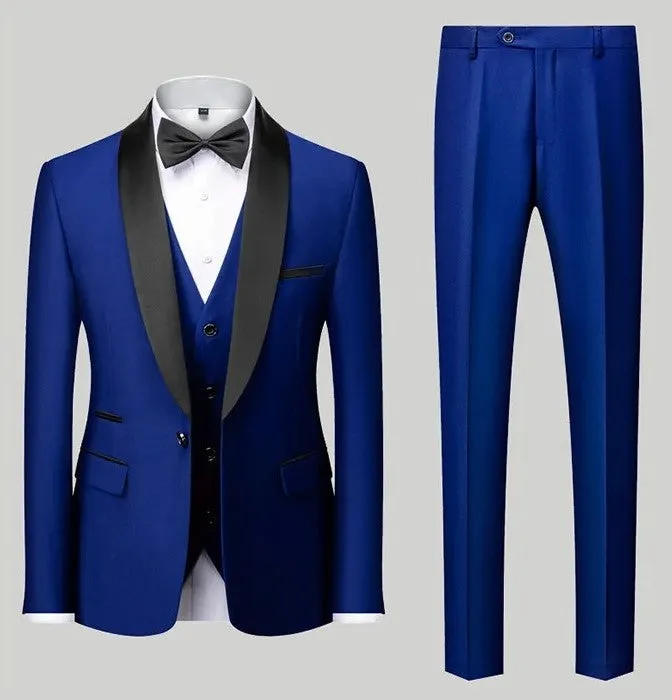 Men's 3 Pieces Suits Smart Fit Formal Business Wedding Tuxedo Blazer Vest & Trouser Set | Available in 11 Colours